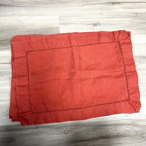 Pottery Barn 4 Pc Rectangle Terracotta 100% Linen Hemstitch Placemats 20"x14"